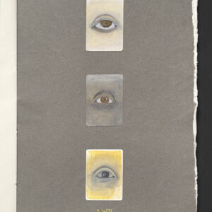 Series of 3 playing card sized paintings of eyes